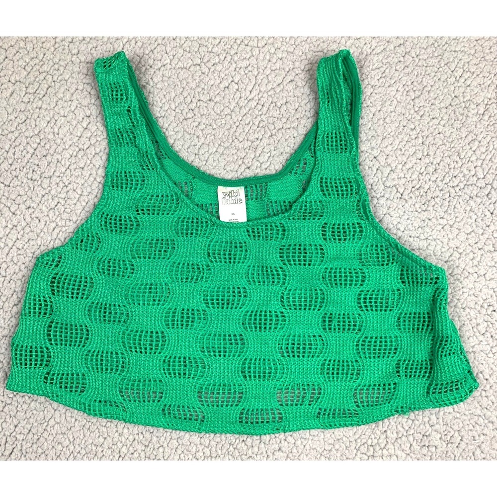 Wild Fable XS Green Crochet Mesh Crop Tank Top Festival Y2K Boho